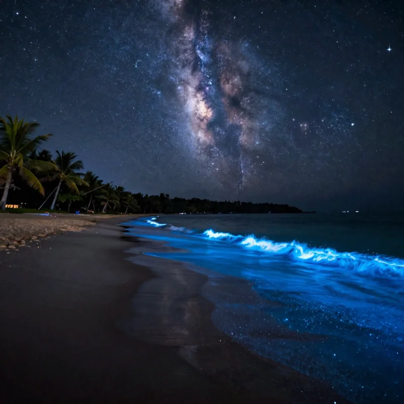 AI-generated bioluminescent beach